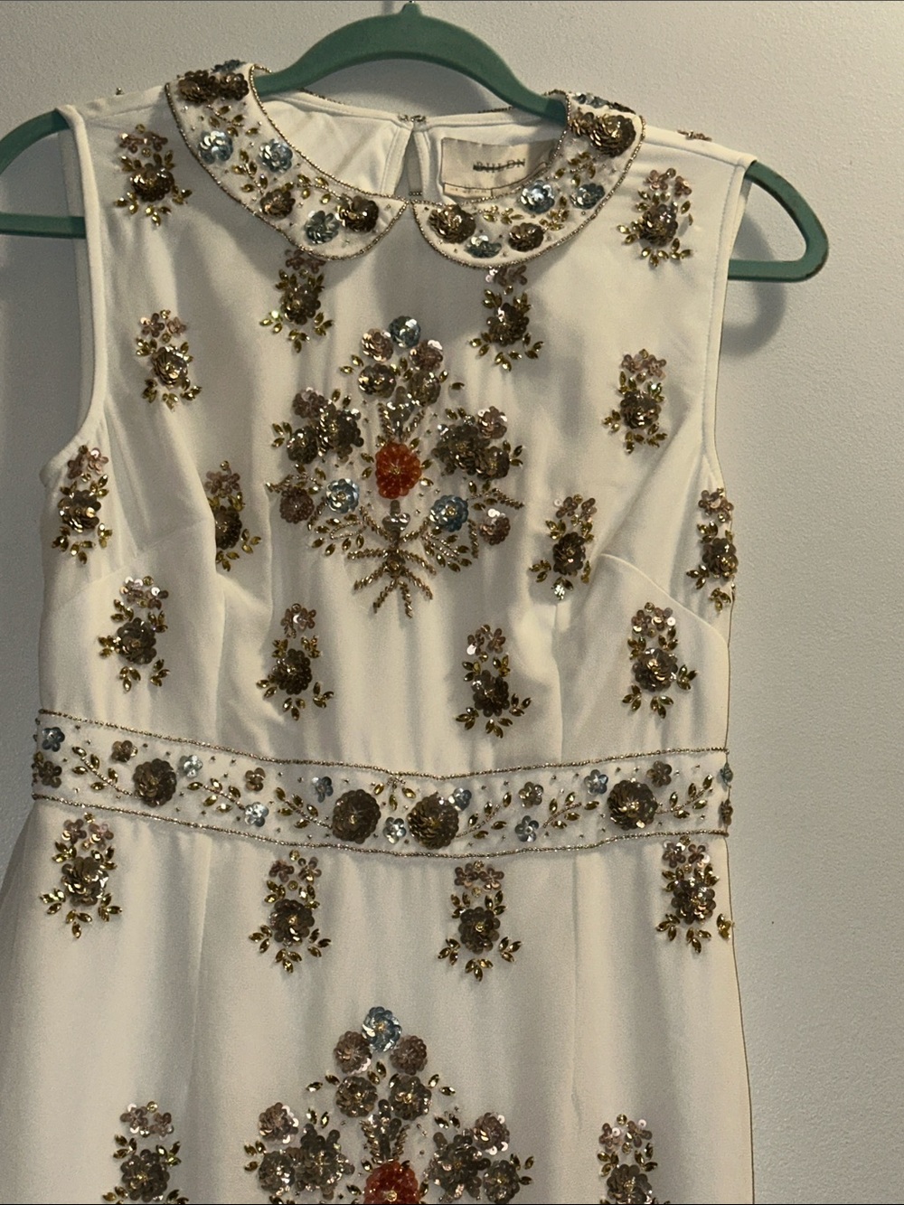 BHLDN Ivory Beaded Sleeveless Midi Dress with Peter Pan Collar - Picture 2 of 9